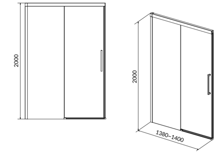 Drzwi przesuwne do kabiny prysznicowej crea 140x200 szkło transparentne S159-008 Cersanit